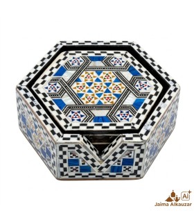 Caja de 6 Posavasos Hexagonales de Taracea Egipcia Artesanal – Mosaico Decorativo Hecho a Mano - Alta Calidad