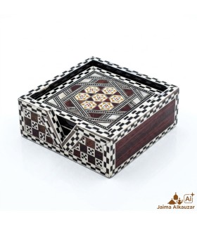 Caja de 6 Posavasos Cuadrados de Taracea Egipcia Artesanal – Mosaico Decorativo Hecho a Mano - Alta Calidad
