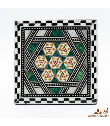 Caja de 6 Posavasos Cuadrados de Taracea Egipcia Artesanal – Mosaico Decorativo Hecho a Mano - Alta Calidad