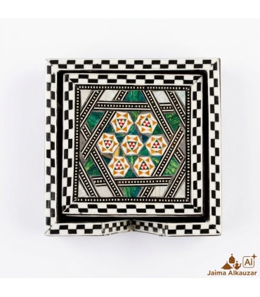 Caja de 6 Posavasos Cuadrados de Taracea Egipcia Artesanal – Mosaico Decorativo Hecho a Mano - Alta Calidad