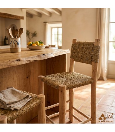 Silla Taburete Artesanal - Estilo Único - de Limonero y Esparto - con Respaldo Giratorio