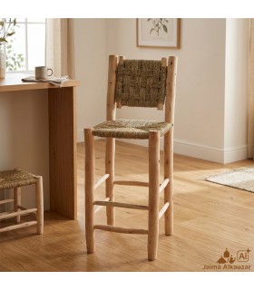 Silla Taburete Artesanal - Estilo Único - de Limonero y Esparto - con Respaldo Giratorio