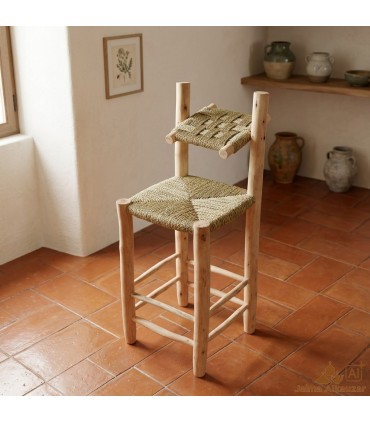 Silla Taburete Artesanal - Estilo Único - de Limonero y Esparto - con Respaldo Giratorio
