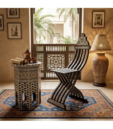 Silla de Taracea Egipcia Artesanal — Elegancia y Tradición en una Pieza Única