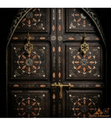 Puerta marroquí artesanal modelo Sultan | Madera, hueso y alpaca