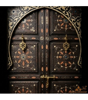 Puerta marroquí artesanal modelo Sultan | Madera, hueso y alpaca