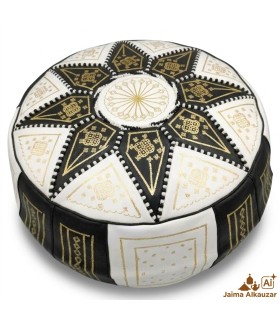 Pouf Arabe 100% Cuir - Couleur Noir Artisanat Marocain - Modèle Laun Aswad
