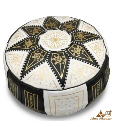 Arabian Puff 100% Leder - Schwarze Farbe Marokkanisches Kunsthandwerk - Modell Laun Aswad