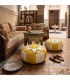 Pouf Arabe 100% Cuir - Jaune - Artisanat Marocain - Modèle Laun Safri