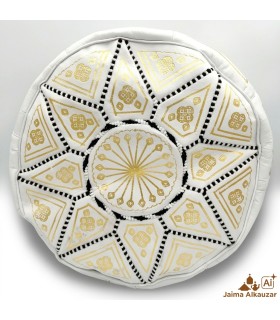 Pouf Arabe 100% Cuir - Couleur de Peau Naturelle Artisanat Marocain - Modèle Laun Abiadun