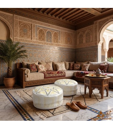 Arabian Puff 100 % Leder - Natürliche Hautfarbe Marokkanisches Kunsthandwerk - Modell Laun Abiadun
