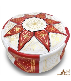 Puff Árabe Cuero 100% - Color Rojo Artesanía Marroquí - Modelo Laun Ahmar