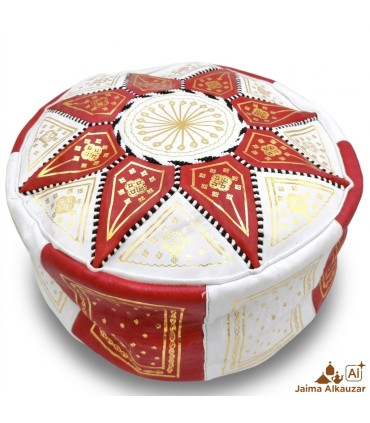 Arabian Puff 100% Leder - Rote Farbe Marokkanisches Handwerk - Modell Laun Ahmar