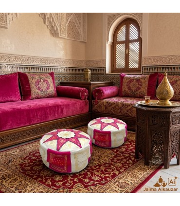 Arabian Puff 100% Leather - Pink Color Moroccan Crafts - Laun Zahri Model