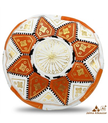 Arabian Puff 100% Leder - Orange Farbe Marokkanisches Handwerk - Modell Laun Burtukal
