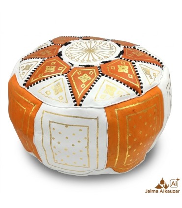 Arabian Puff 100% Leder - Orange Farbe Marokkanisches Handwerk - Modell Laun Burtukal