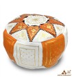 Arabian Puff 100% Leather - Orange Color Moroccan Crafts - Laun Burtukal Model