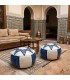 Arabian Puff 100% Leder - Marineblaue Farbe Marokkanisches Kunsthandwerk - Modell Laun Azrak Bahri