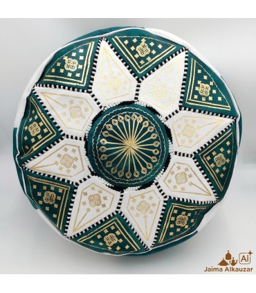Pouf Arabe 100% Cuir - Couleur Vert Corail Artisanat Marocain - Modèle Laun Akhdar Bahri