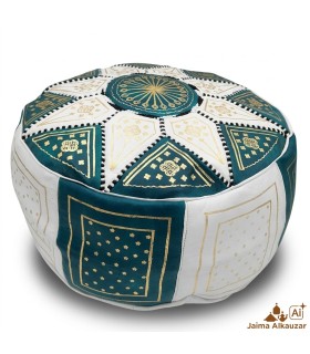 Pouf Arabe 100% Cuir - Couleur Vert Corail Artisanat Marocain - Modèle Laun Akhdar Bahri