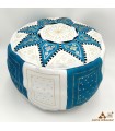 Arabian Puff 100 % Leder – Himmelblaue Farbe Marokkanisches Handwerk – Modell Laun Azrak Samawi