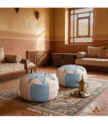 Arabic Puff Leather 100% - Sky Blue Moroccan Crafts - Laun Samawi Model