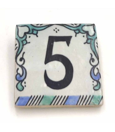 Blue Andalusian Tile House Number - Nazari Mosaic - 10 cm - Handmade - Arkamun Model