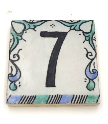 Blue Andalusian Tile House Number - Nazari Mosaic - 10 cm - Handmade - Arkamun Model