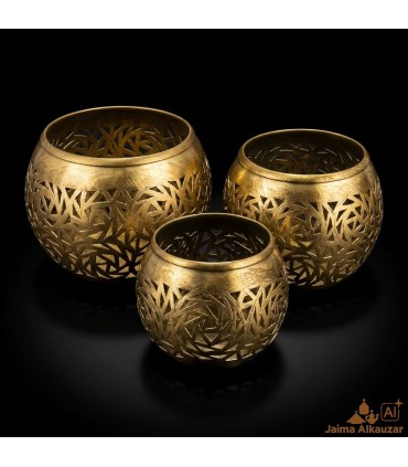 Juego 3 Portavelas Latón Calado - Artesanía Marroquí - Mil y una Noches - Modelo Marrakech