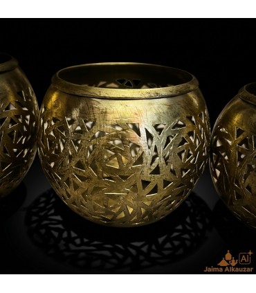 Juego 3 Portavelas Latón Calado - Artesanía Marroquí - Mil y una Noches - Modelo Marrakech