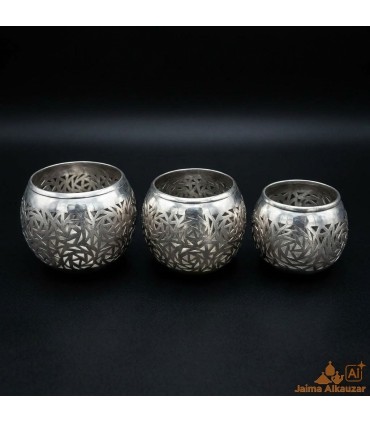 Juego 3 Portavelas Latón Calado - Artesanía Marroquí - Mil y una Noches - Modelo Marrakech