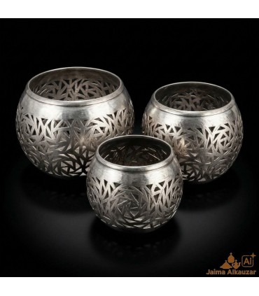 Juego 3 Portavelas Latón Calado - Artesanía Marroquí - Mil y una Noches - Modelo Marrakech