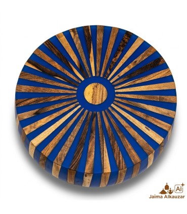 Mesa Auxiliar Marroquí de Madera y Resina Azul – Artesanal – 41 × 51 cm - Modelo Armilat