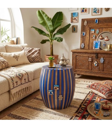Mesa Auxiliar Marroquí de Madera y Resina Azul – Artesanal – 41 × 51 cm - Modelo Armilat
