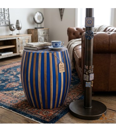 Mesa Auxiliar Marroquí de Madera y Resina Azul – Artesanal – 41 × 51 cm - Modelo Armilat
