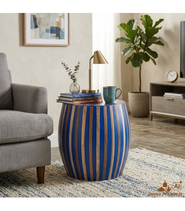 Mesa Auxiliar Marroquí de Madera y Resina Azul – Artesanal – 41 × 51 cm - Modelo Armilat
