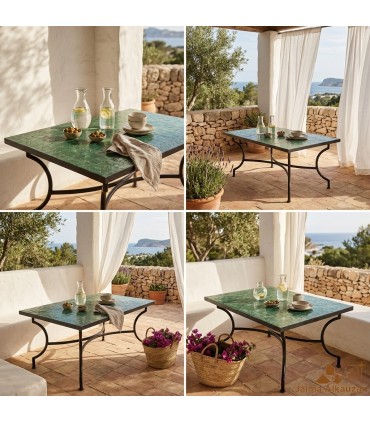 Tavolo a mosaico andaluso Nukta - Verde e Beige - Artigianale