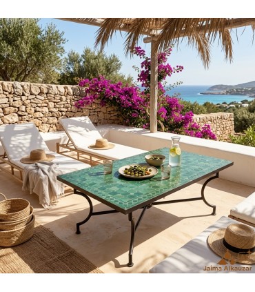 Andalusian Mosaic Garden Table - Nukta Green and Beige