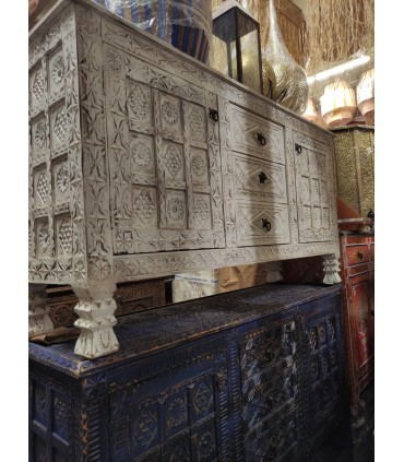 Commode artisanale bois vieilli style Amazigh - 142 cm