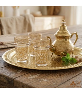 Pack de 12 Vasos de Té Dorados con Diseño Geométrico | Vidrio 100 ml