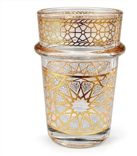 Pack de 12 Vasos de Té Dorados con Diseño Geométrico | Vidrio 100 ml