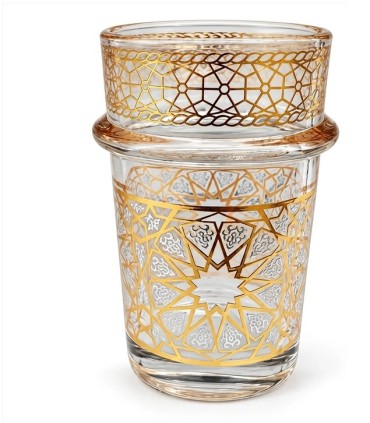 Pack de 12 Vasos de Té Dorados con Diseño Geométrico | Vidrio 100 ml