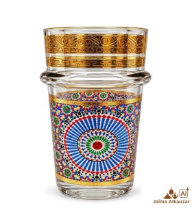 Pack de 12 Vasos de Té con Mosaico Multicolor y Dorado | Vidrio 100 ml