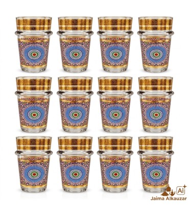 Set of 12 Mosaic Tea Glasses with Gold Details | 100 ml