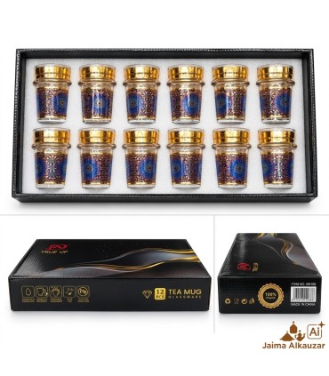 Set of 12 Mosaic Tea Glasses with Gold Details | 100 ml