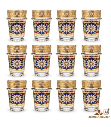Set of 12 Multicolor and Gold Tea Glasses - Elegant Glassware