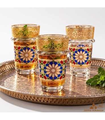 Set of 12 Multicolor and Gold Tea Glasses - Elegant Glassware
