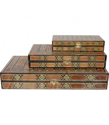 Jeu d'échecs pliant jeu + copeaux de bois (marqueterie de Syrie)