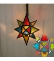 Farol Vela Estrella Multicolor Grande -Calado Arabe-Cadena 35 cm