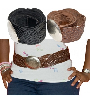 Ceinture en cuir - Artisanat tressé - deux couleurs - Alpaga Sea